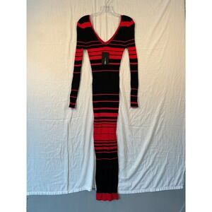 NWT Fashion Nova Striped Knit Dress Red Black V-Neck Maxi Bodycon 1X #2254